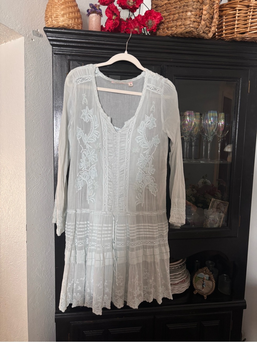 Chelsea & Violet Light Blue Embroidered Peasant Tunic